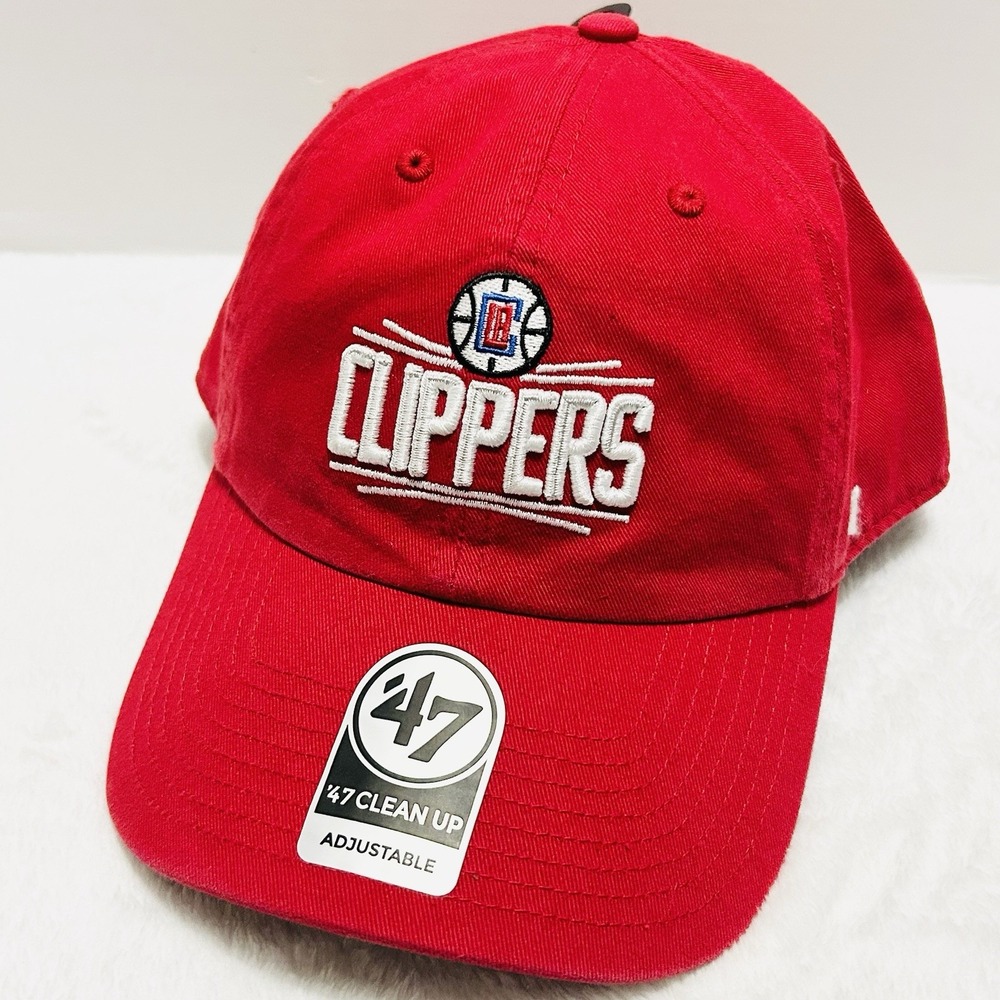 '47 Brand Los Angeles Clippers Script Logo Clean Up Hat Cap Adjustable Red NBA